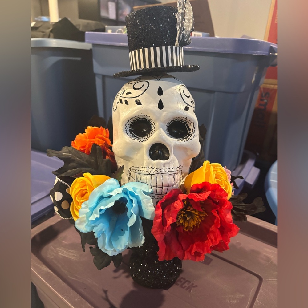 Decorative Skull with Colorful Flowers